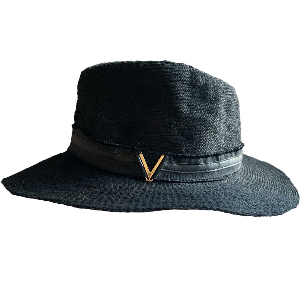 Vince Camuto Black Panama Hat with Gold Detail